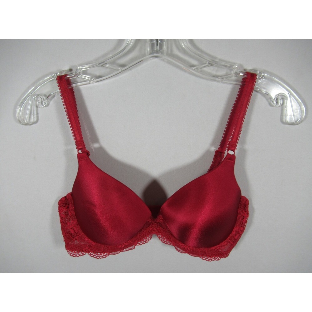 Wacoal Luscious Lace Push Up Bra 32D Red Satin Underwire Padded 65897